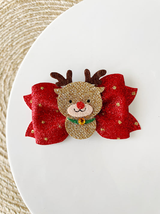 Reindeer Red Glitter Bow