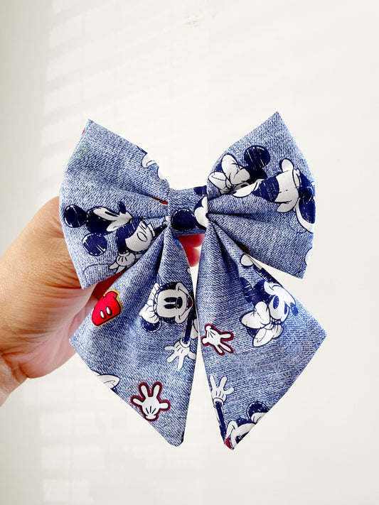 Mickey Mouse Denim Hair Bow