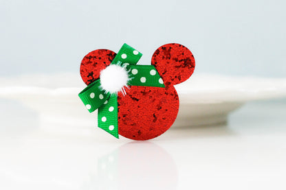 Minnie Mickey Mouse Christmas Bow, Christmas Glitter Hair Bow, Christmas Hair Bow, Holiday Sparkle Red Hair Clip, Disney Glitter Hair Clip