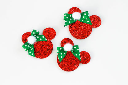 Minnie Mickey Mouse Christmas Bow, Christmas Glitter Hair Bow, Christmas Hair Bow, Holiday Sparkle Red Hair Clip, Disney Glitter Hair Clip