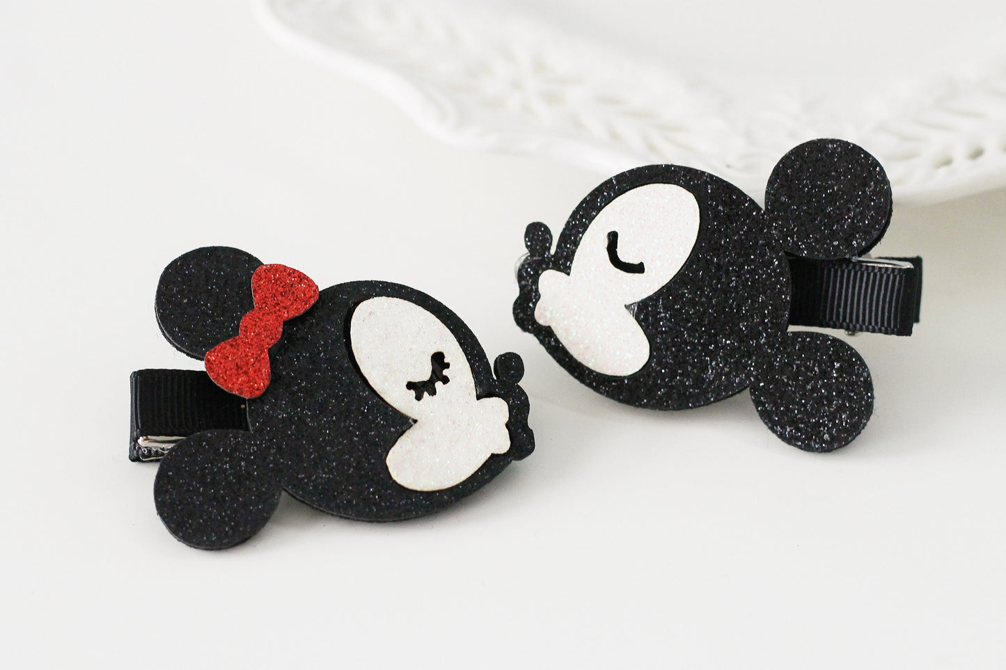 Glitter Minnie Mickey Hair Clip, Minnie Mickey Set, Disney Hair Bow, Mickey Mouse Clip, Disney Hair Clip, Mickey Minnie Clip Set Disney Clip