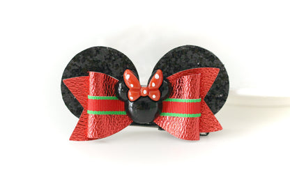 Minnie Mouse Ear Hair Clips, Christmas Minnie Ear Clip, Glitter Minnie Hair Bow, Minnie Christmas Bows, Red Glitter Hair Clip, Minnie Bow