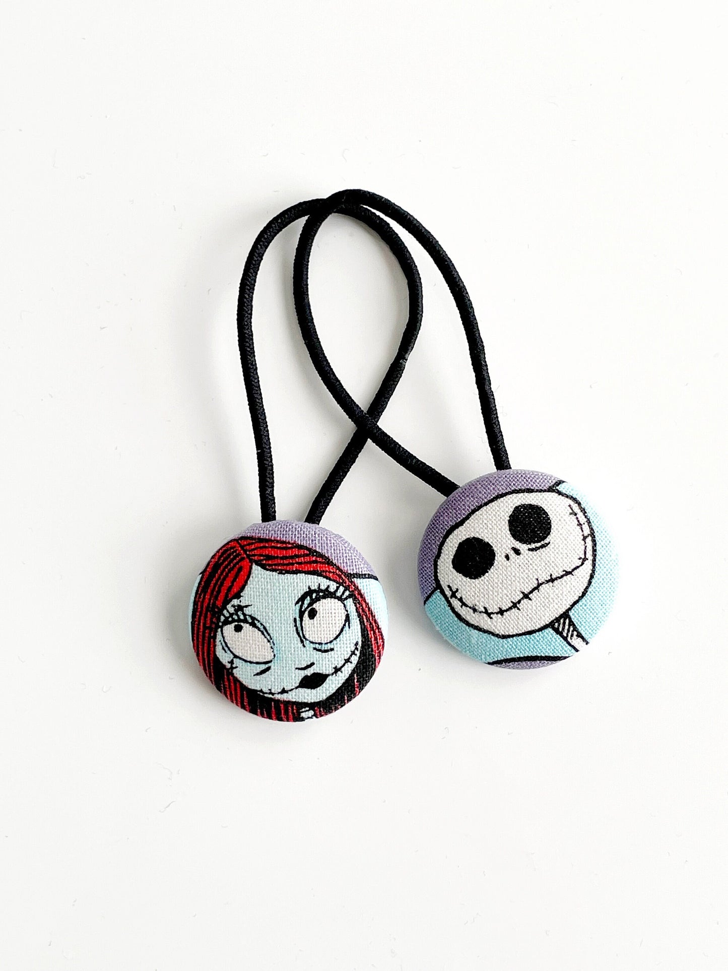 Sally And Jack Ponytail Holder, Disney Ponytail Holder, Disney Hair Elastic, Disney Sally Ponytail Holder, Cover Fabric Button Hair Tie,