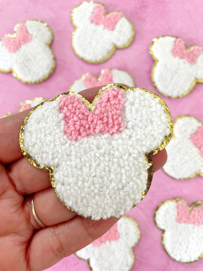 Minnie Mouse Chenille, White Minnie Patch Iron On, Disney Iron On Patch, Chenille Minnie Patch, Disney Iron On, Minnie Mouse Chenille Patch