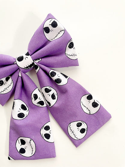 Jack Skellington Hair Bow, Jack Hair Bow, NBC Doodle Fabric Bow, XL Disney Hair Bow, Disney Hair Bow