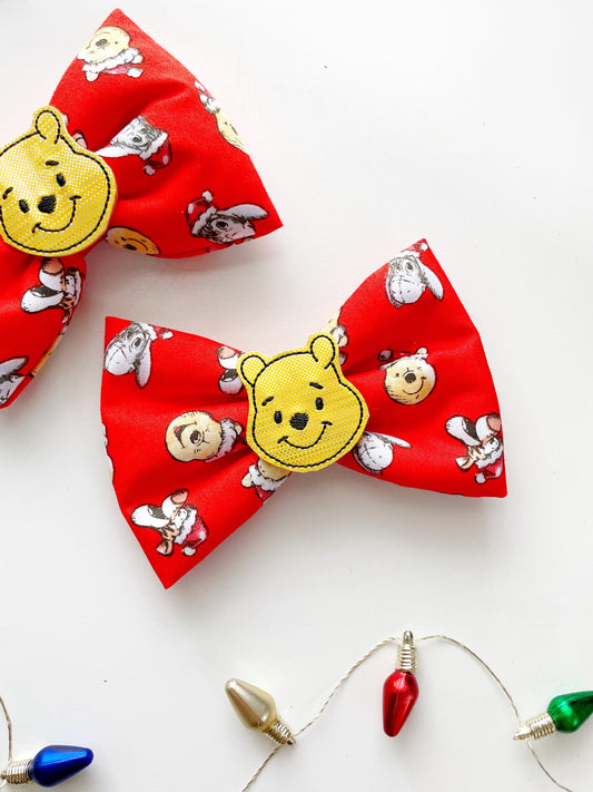 Winnie The Pooh Fabric Bow, Christmas Pooh Hair Bow, Disney World Hair Clip, Pooh Bear Hair Bow, Winnie Pooh Clip, Disney Christmas Hair Bow