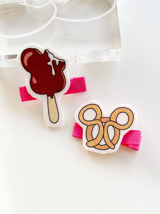 Disney Snack Hair Bows, Mickey Ice Scream Hair Clips, Disney Pretzel Hair Clips, Disney Sweets Clips, Disney Snack Clips