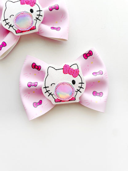 Kitty Pink Hair Bow, Pink Kitty Hair Bow, Kitty Hair Bow, Pink Faux Leather Hair Bow, Inspired Kitty Hair Bow