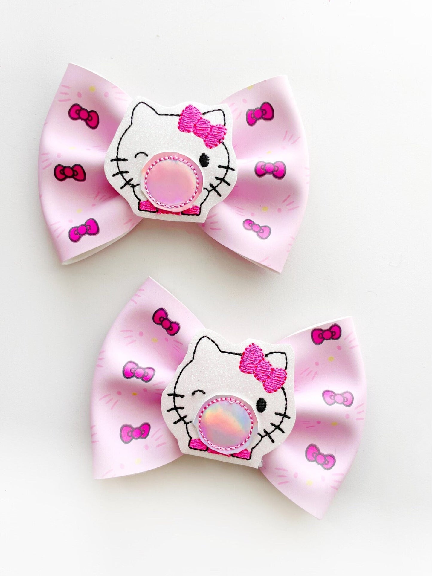 Kitty Pink Hair Bow, Pink Kitty Hair Bow, Kitty Hair Bow, Pink Faux Leather Hair Bow, Inspired Kitty Hair Bow