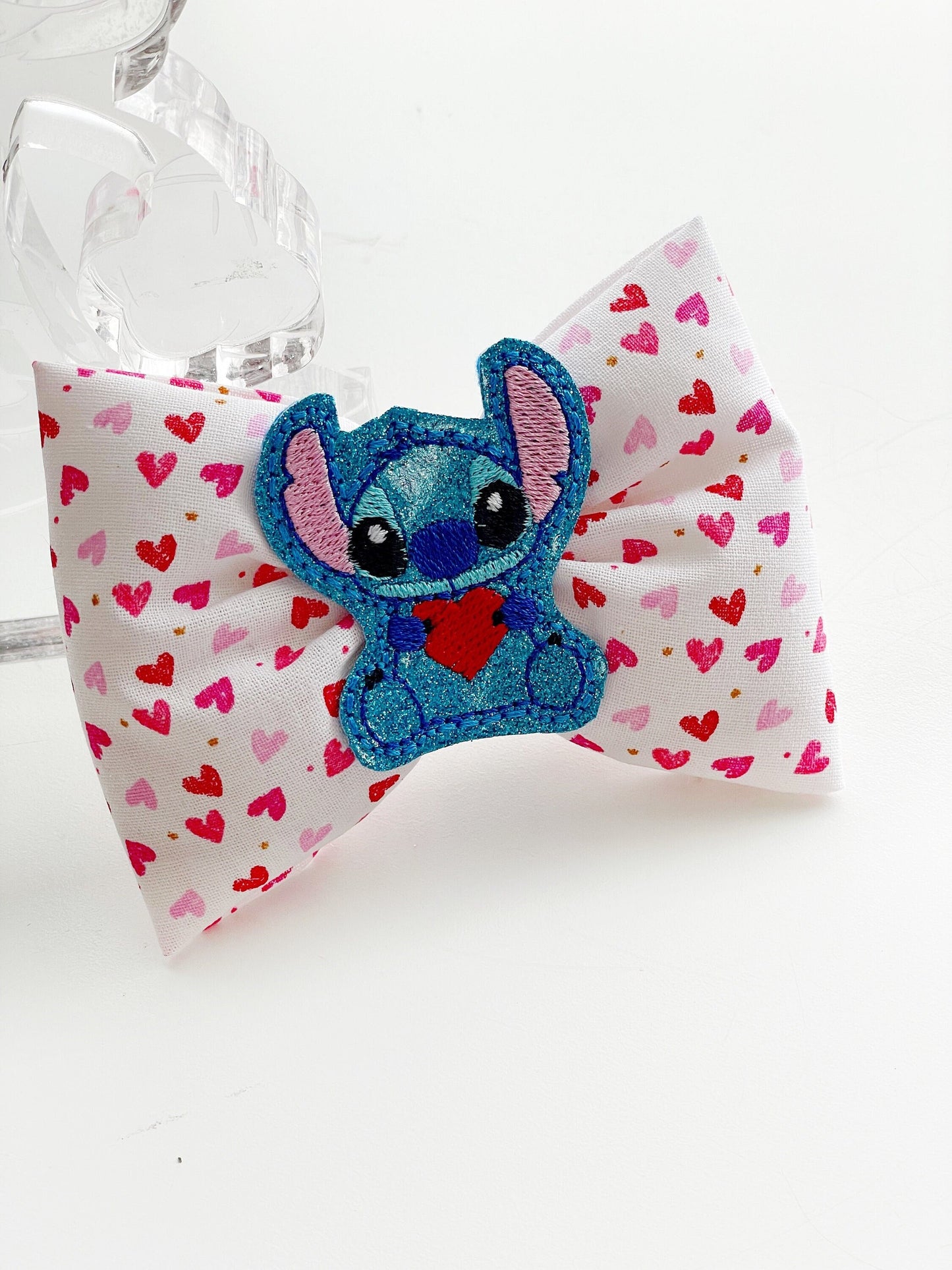 Stitch Pillow Hair Bow, Valentine's Inspired Fabric Bow, Love Hair Clip, Lilo And Stitch Hair Bow, Stitch Bow Clip, Heart Hair Bow