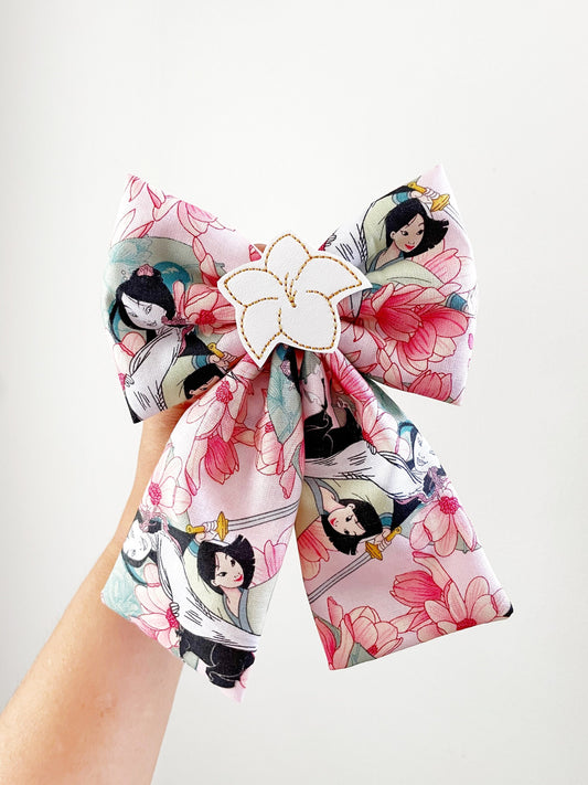 Mulan Hair Bow, Princess Hair Bow, Floral Fabric Bow, XL Disney Hair Bow, Disney Hair Bow